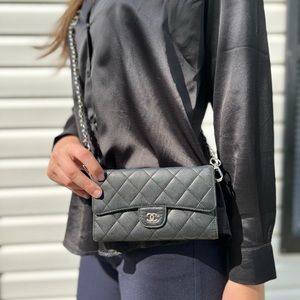 Chanel Lambskin Black Classic Flap Wallet WOC Crossbody